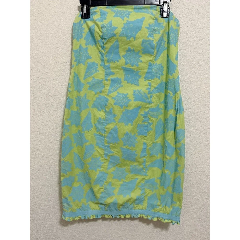 Lilly Pulitzer Conched Out Sea Shell Strapless Green Blue Dress Lined Small S